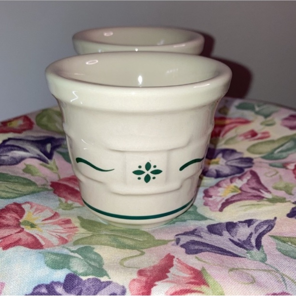 Longaberger traditional green 2 Votive Cups Pottery Made in USA